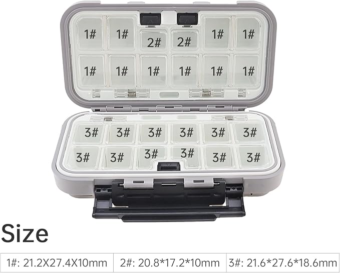 OriGlam Fishing Tackle Storage Box, Double Sided Waterproof 16 Compartments, Tackle Storage Organizer Box, Fishing Lure Box Storage Containers (Gray)