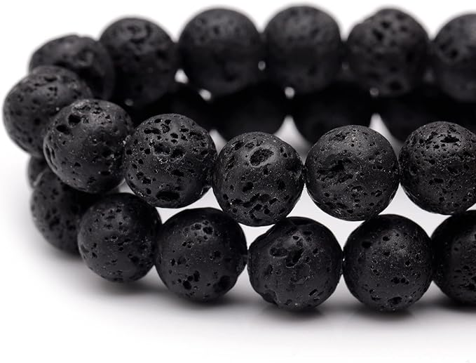 Youngbling Natural Gemstone Beads for Jewelry Making,10mm Black Lava Polished Round Smooth Stone Beads for Bracelet Necklace 15 Inch