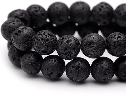 Youngbling Natural Gemstone Beads for Jewelry Making,10mm Black Lava Polished Round Smooth Stone Beads for Bracelet Necklace 15 Inch