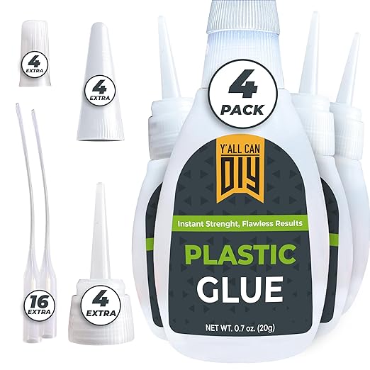 Y'allCanDiy Super Glue for Plastic 4 Pk x .7 Oz (20g) – Cyanoacrylate Based Heavy Duty CA Glue for Legos, Miniatures, PLA, 3D Printing, Toys, ABS, PVC, DIY Kits