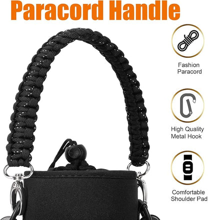 32/40/64/128 oz Neoprene Insulated Water Bottle Carrier Bag, Sling Bag Sleeve Pouch Holder with Strap & Paracord Handle and 2 Pocket for Travelling, Hiking, Camping