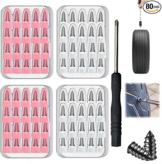 Tire Repair Kit - Permanent Tire Puncture Repair for Car, SUV & Truck, 2 Sizes Professional Radial Tire Plugs Kit, No Need to Take Tire Off, Emergency Flat Tire Fix for On The Road (80pcs)