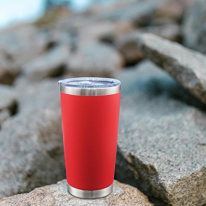 20oz Tumbler Bulk Stainless Steel Tumblers with Lid Vacuum Insulated Double Wall Travel Coffee Mug Powder Coated Tumbler Cup for Hot and Cold Drinks(Red, 12 pack)