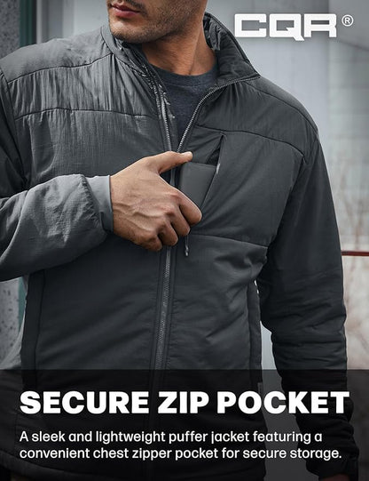 CQR Men's Lightweight Insulated Jacket, Windproof Packable Water Resistant Warm Active Coat for Hiking Work Outdoor Tactical