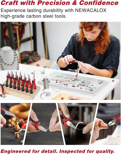 Jewelry Pliers Sets Jewelers Making Tools Kit, Professional 8 piece Mini Wire Plier with Wood Holder for Beading, Crafting, Crimping, Cutting, Repair, Wrapping, Complete Quality for Adults Starter