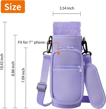32/40/64/128 oz Neoprene Insulated Water Bottle Carrier Bag, Sling Bag Sleeve Pouch Holder with Strap & Paracord Handle and 2 Pocket for Travelling, Hiking, Camping