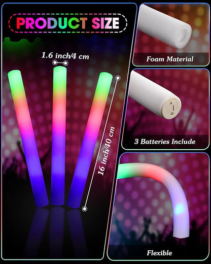 Maitys 72 Pcs Foam Sticks Light up Glasses, Glow in the Dark Sunglasses Foam Sticks LED Glasses Light up Supplies