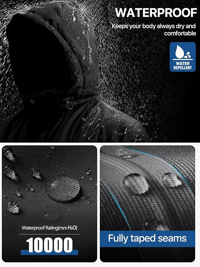 FREE SOLDIER Men's Waterproof Ski Jacket Fleece Lined Warm Winter Snow Coat with Hood Fully Taped Seams