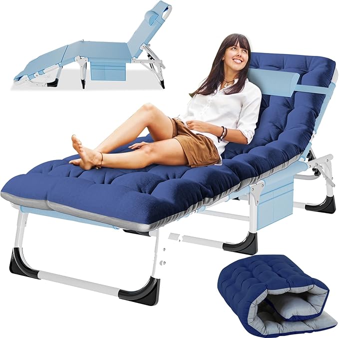 Slsy Sleeping Cots for Adults, 5-Position Folding Chaise Lounge Chairs Outdoor, Portable Folding Bed Cot Lounge Chair for Beach Lawn Camping Pool Sun Tanning