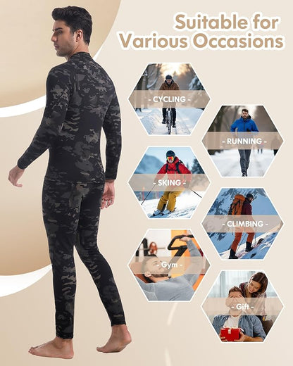 CL convallaria Thermal Underwear for Men Long Johns Fleece Lined Hunting Gear Set Base Layer for Cold Weather XS-4XL