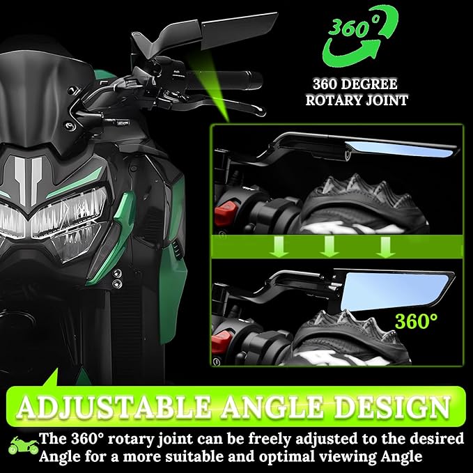 Motorcycle Rear View Mirrors, Stealth Wind Wing Side Mirrors Compatible with 2025 Kawasaki Z400 Z650 Z900 Z1000 Duke 125 200 250 390 690 790 1290 MT03 MT07 MT09 MT10 etc(Anti-glare)
