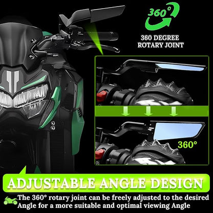 Motorcycle Rear View Mirrors, Stealth Wind Wing Side Mirrors Compatible with 2025 Kawasaki Z400 Z650 Z900 Z1000 Duke 125 200 250 390 690 790 1290 MT03 MT07 MT09 MT10 etc(Anti-glare)