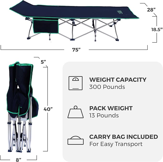 OSAGE RIVER Camping Cot for Adults - Folding Camping Cot - Portable Cots for Sleeping - Rated for 300 lbs