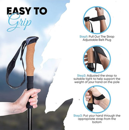 Laniti Nordic Walking Sticks – Adjustable Hiking Poles Expandable to 54" – Lightweight Trekking Poles with 10 Tips – Shock-Absorbing Carbon Fiber & Aluminum – for Men, Women