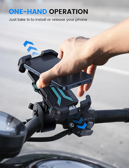Lamicall Motorcycle Phone Mount Holder - [Dual Vibration Dampener] [Upgrade Handlebar Clip] Motorcycle Cell Phone Holder, Bike Phone Mount, Fit iPhone 16/15/14/13 Pro Max, 4.7-6.7" Phones, Blue