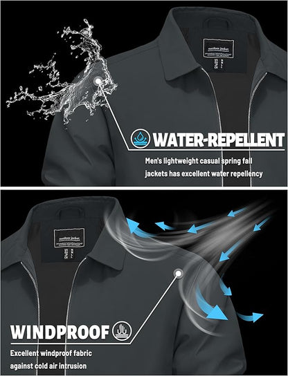 TACVASEN Mens Lightweight Windbreaker Full Zip Up Laydown Collar Jackets Light Casual Coat with Zip Pockets