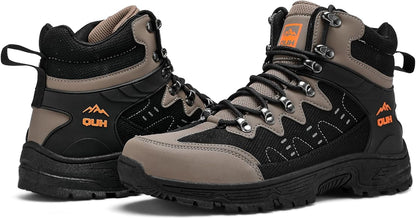 QUH Men's Outdoor Hiking Shoes Breathable Waterproof Non-Slip Mid-Cut Sports Shoes for Fitness, Outdoor Camping, Walking