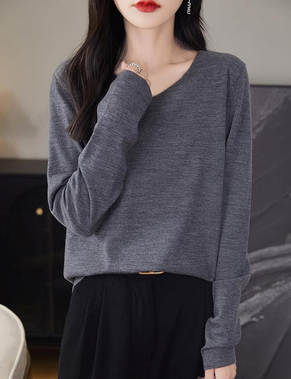 Chanyarn Women's 100% Merino Wool Base Layer Shirt Tops V Neck Long Sleeve Travel Hiking Tee T Shirt Pullover Sweater