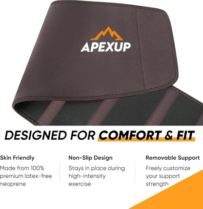 APEXUP Sweat Waist Trainer for Women and Men, Neoprene Waist Trimmer Belt Slimming Sweat Band with Removable Lumbar Support