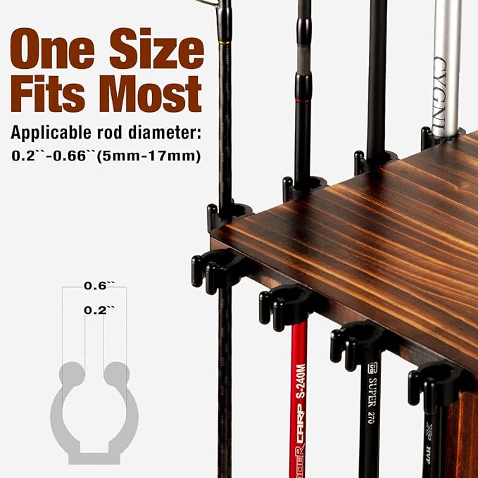 Ghosthorn Fishing Rod Holders for Garage 360 Degree Rotating Fishing Pole Rack, Floor Stand Holds up to 16 Rods Wood Fishing Gear Equipment Storage Organizer, Fishing Gifts for Men Women
