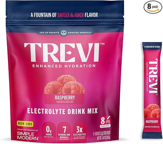 TREVI™ Sugar Free Electrolytes - Drink Mix Hydration Powder Packets - 8 Count - Raspberry