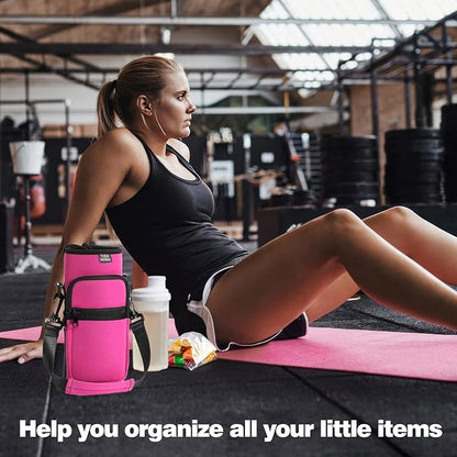 Nuovoware Water Bottle Carrier Bag,25oz/40oz/64oz Bottle Pouch Holder,Adjustable Shoulder Hand Strap 2 Pocket Sling Neoprene Sleeve Sports Accessories for Hiking Travelling Camping