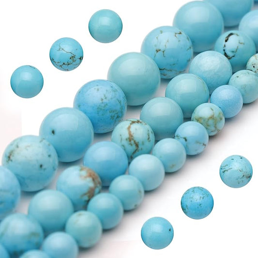 Youngbling Natural Gemstone Beads for Jewelry Making,8mm Blue Turquoise Polished Round Smooth Stone Beads for Bracelet Necklace 15 Inch