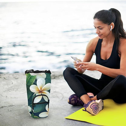 Tropical Plumeria Green Water Bottle Holder with Strap Insulated Water Bottle Carrier Crossbody Bags Pouch with Phone Pocket for Travel Gym Hiking Walking Running