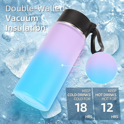 Volhoply 16 OZ Kids Water Bottle Bulk 4 Pack,Insulated Sports Bottles with Straw Lid,Stainless Steel Bottle with Handle Keep Cold,Double Wall Vacuum Tumbler Cups for School,Girl(Lavender Blue, 4