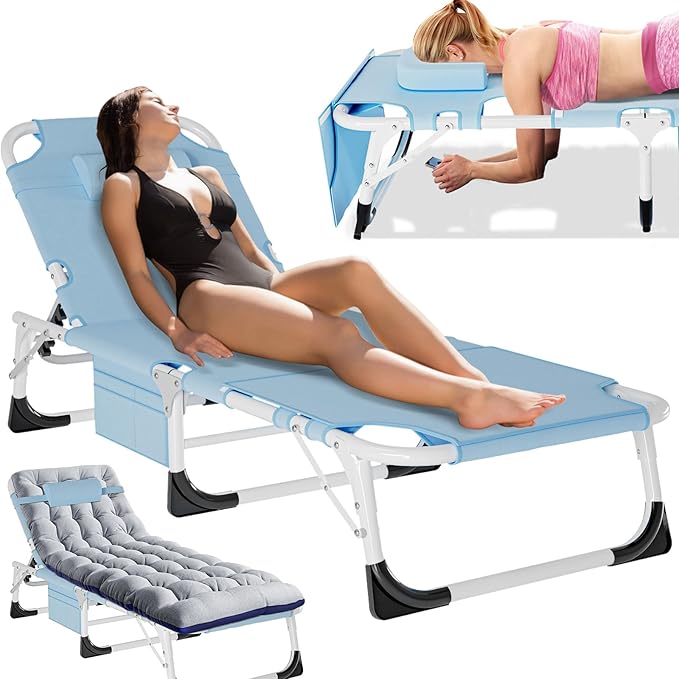 MOPHOTO Tanning Chair, Outdoor Sunbathing Lounge Chair 5-Position, Folding Chaise Lounger, Sun Tanning Lounger with Face Hole, Perfect for Pool Beach Patio