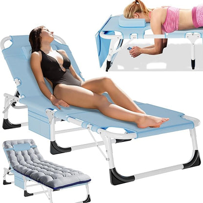 MOPHOTO Tanning Chair, Outdoor Sunbathing Lounge Chair 5-Position, Folding Chaise Lounger, Sun Tanning Lounger with Face Hole, Perfect for Pool Beach Patio