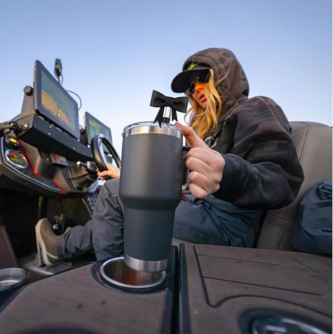 4Pcs Silicone Straw Toppers Covers for Stanley Cups 40/30oz 10mm(0.4in) Dust-Proof Bow Straw Covers Toppers Suitbale for Stanley Cup Accessories Reusable Straws Caps (Black)