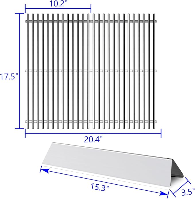 7637 7635 Grill Grates Replacement Flavorizer Bars for Weber Spirit Grill I Spirit II E-210, S-210, E-220, S-220, 17.5” Stainless Steel Cooking Grid BBQ Grill Parts 2 Burners Spirit 200 Series