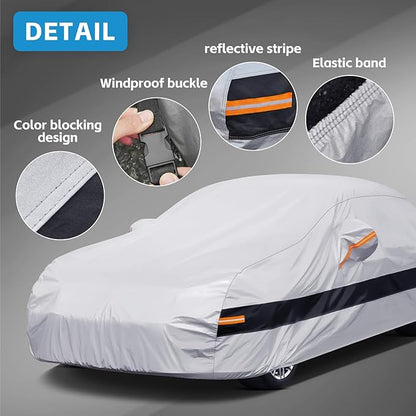 10 Layer Sedan Car Cover Waterproof All Weather for Automobiles,100% Waterproof Outdoor Car Covers Rain Snow UV Dust Protection, Custom Fit for Honda Civic, Toyota Corolla, VW Jetta,etc