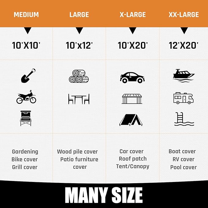 10x20FT Waterproof Tarp, Yumatum 16 Mil Heavy Duty Tarps with Reinforced Edges/Brass Grommets, 100% UV Blocking/Tear Resistant Poly Tarp for Camping, Patio, Tent, Boat(Silver/Black)