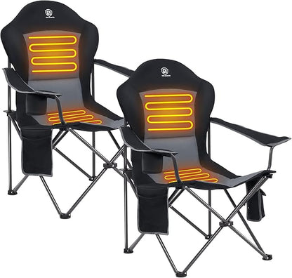 EVER ADVANCED Heated Camping Chair, Lawn Chairs Heated Chair Outdoor Sports with 3 Heat Levels, Heated Folding Chair Camping Chairs for Adults, Supports 400lbs, Battery Not Included