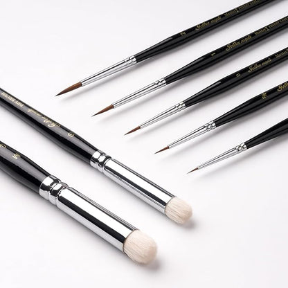 Kolinsky Sable Miniature Paint Brushes - Golden Maple 7pcs Detail Paint Brushes Drybrushes for Acrylic Watercolor, Small Fine Detail Paint Brush Set for Mini Paints (Black)