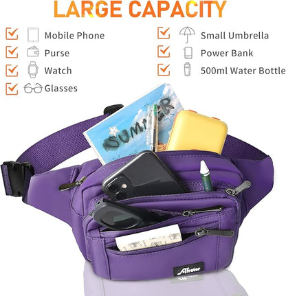 Waist Pack Bag Fanny Pack for Men&Women Hip Bum Bag with Adjustable Strap for Outdoors Workout Traveling Casual Running Hiking Cycling (Purple)