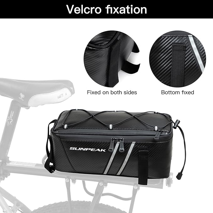Bike Rear Rack Bag Waterproof Ebike Mountain Bicycle Saddle Bag 7L Cycling Pannier Trunk with Reflector & Adjustable Cord for Commuter Travel Outdoor
