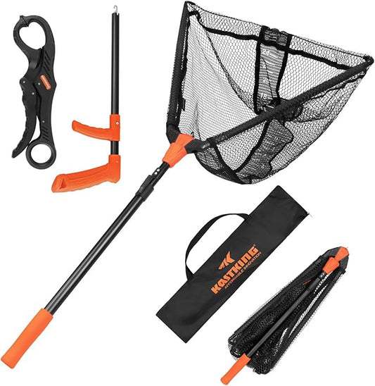 KastKing Pontus Fishing Net, Foldable & Lightweight Landing Net with Built in Length Scale, Strength Aluminum Handle, Fishing Gear and Gift for Men