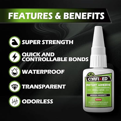 Medium Super Glue Liquid, All Purpose CA Glue with Anti-Clog Cap & Microtips for Woodworking, 3D Printing, Aquarium, Crafts, Plastic – Instant Cyanoacrylate Adhesive Repair Shoe, Ceramic, Glass