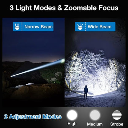 Flashlights Rechargeable High Lumens 2 Packs, 1,500,000L Super bright Handheld Tactical LED Flashlight, Rechargeable Power Flash Light with Type-C, 3 Modes, Zoomable, USB Output for Home, Camping