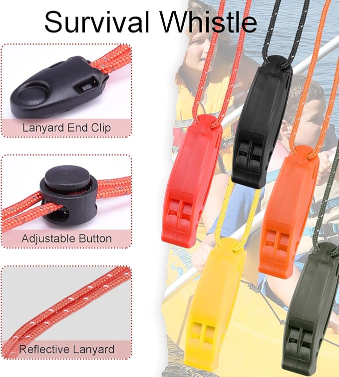 4Pack Emergency Whistles with Adjustable Reflective Lanyard, Shrill Loud Safety Whistle for Outdoor Survival Hiking Camping Hunting Fishing Kayak Life Vest Jacket Boating Rescue Signal (MilitaryGreen)