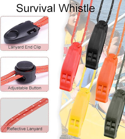 5 Pack Whistles Emergency, Shrill Loud Kayak Safety Whistle with Reflective Lanyard for Outdoor Climbing Hiking Camping Fishing Boating Boat Life Jacket Water Survival Rescue Signaling (5 Color)