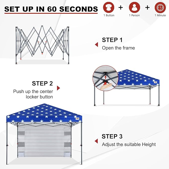 ABCCANOPY Pop Up Canopy with Sidewall,10x10 Outdoor Canopy Tent with Storage Sidewall for Commercial Events with 4 Weights (American Flag)