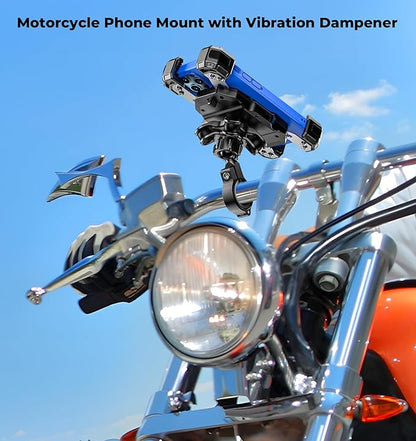 Motorcycle Phone Mount with Vibration Dampener, 1s Lock Bike Phone Holder with Aluminum Alloy Handlebar Mounting Base, One-Handed Operation Motorcycle Cellphone Mount for 5.5"-7.2" Smartphone