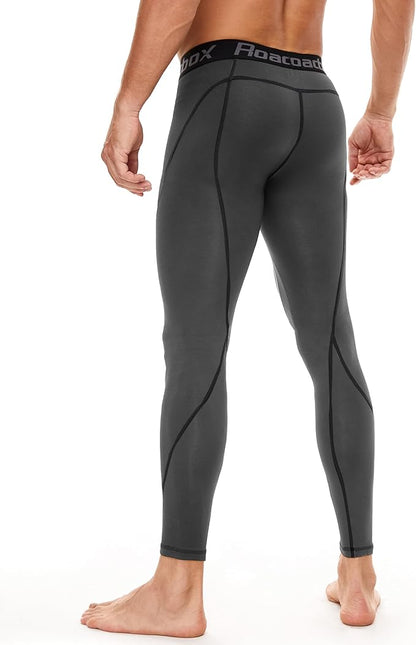 Roadbox 3 Pack Compression Pants Men, Performance Running Workout Sports Leggings, Gym Basketball Athletic Tights Base Layer