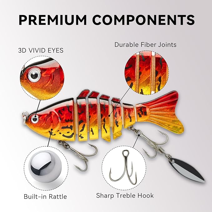 Fishing Lures with Spinner Baits Blades for Topwater, Swimbait for Trout and Bass Slow Sinking, 5pcs Fishing Hard Baits