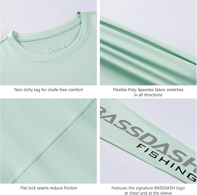 BASSDASH Fishing T Shirts for Men UV Sun Protection UPF 50+ Long Sleeve Tee T-Shirt