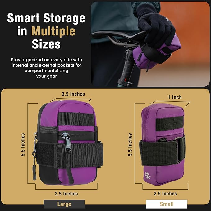 Lumiere & Co. Bike Saddle Bag – Ultra Small (0.2L) & Medium (0.5L) Options | Sleek Minimalist Design, Secure Hook & Loop Strap